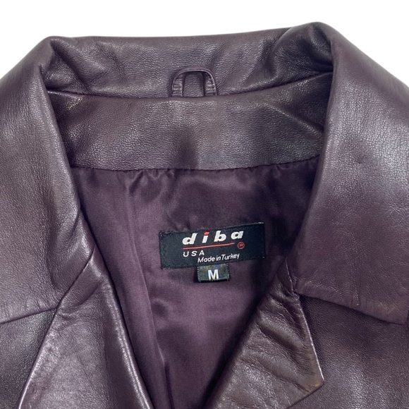 Vintage Leather Jacket Diba Ruffle Fitted Dark Plum M - Picture 9 of 16